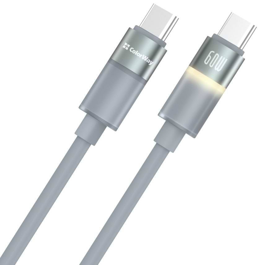 Кабель Colorway Type-C - Type-C (warm light) (PD Fast Charging 60W) 3А 1м 
Gray (CW-CBPDCC092-GR)